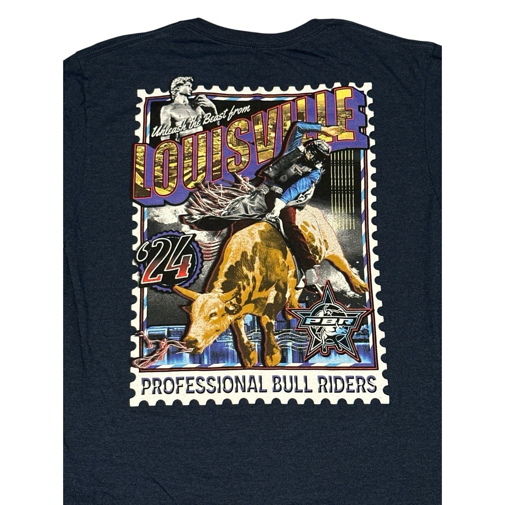 PBR 2024 "Unleash The Beast From Louisville" Navy Graphic T-Shirt Size L Pol/Cot